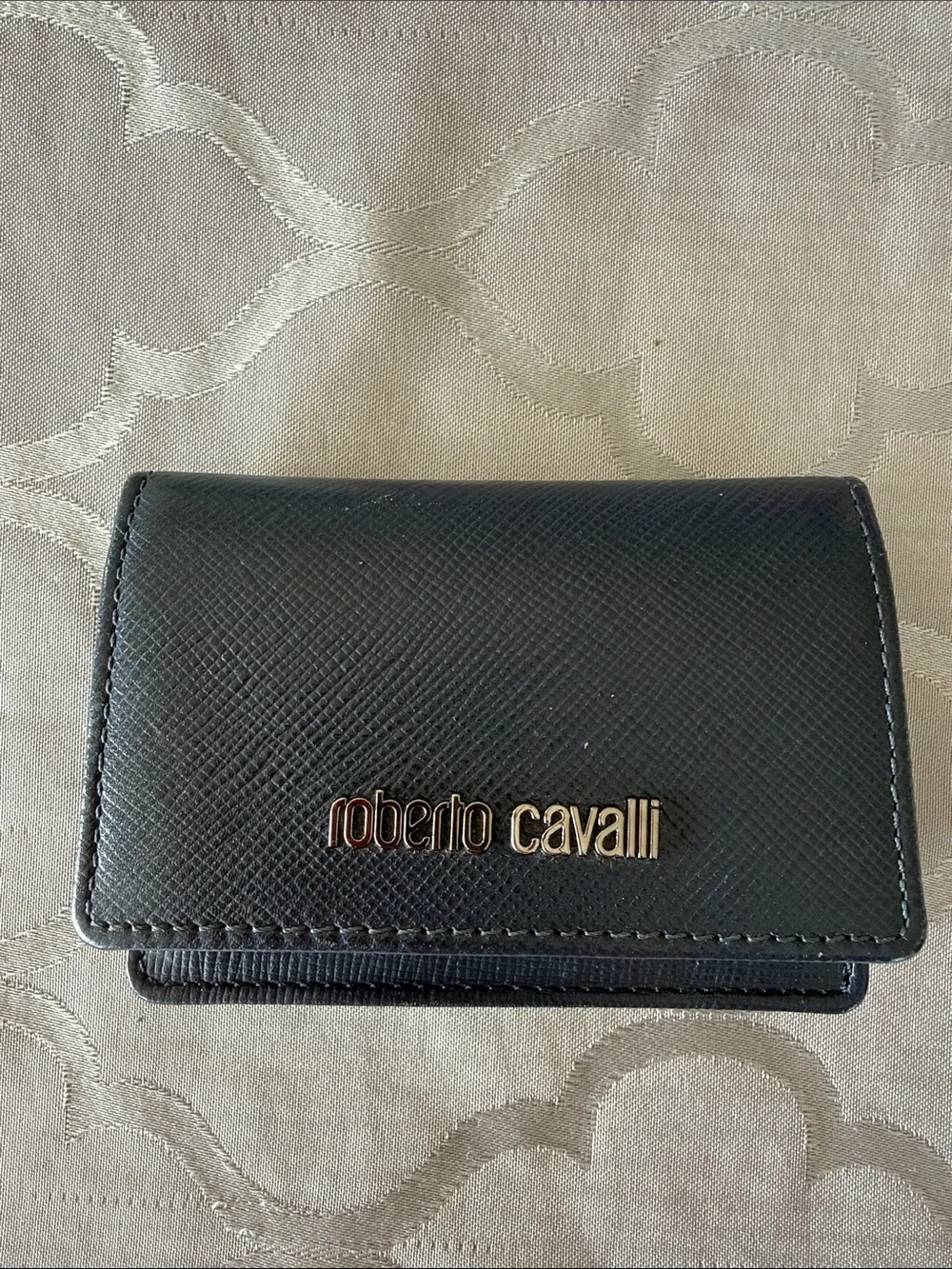 Roberto Cavalli Black Leather Card & Key Holder with Logo Hardware